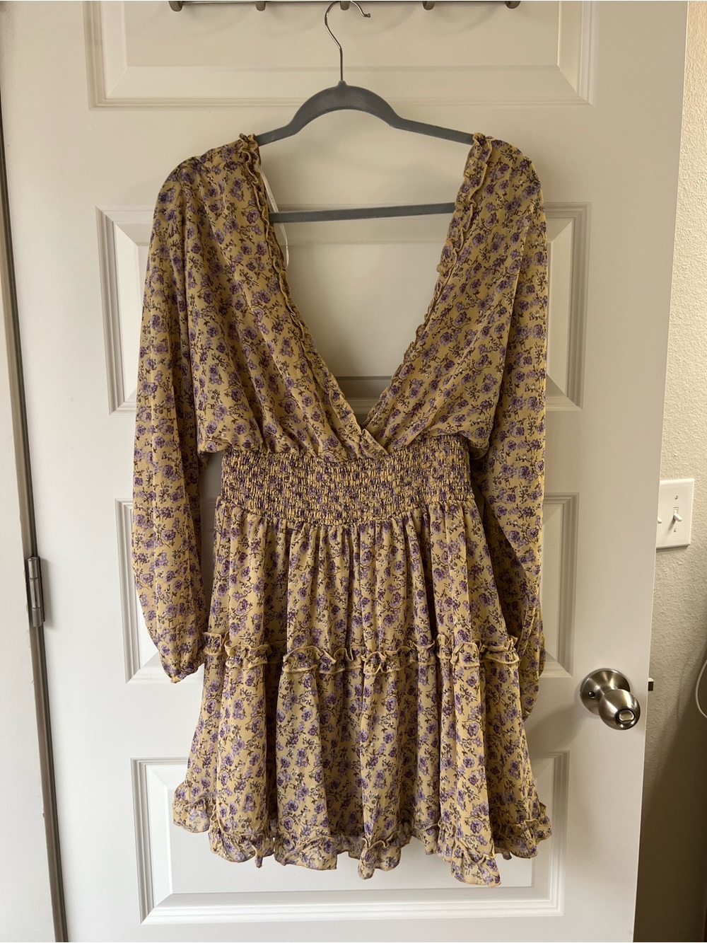 Lulu's Floral Smocked Midi Dress with Purple Flowers